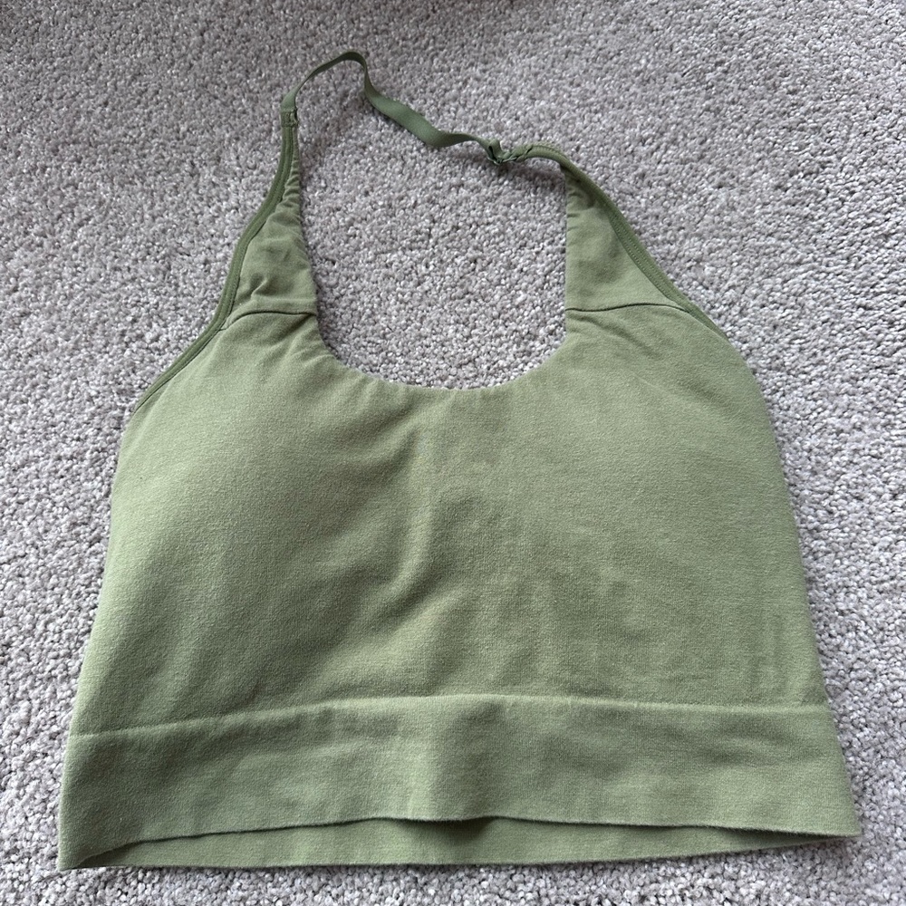 Green Halter Crop Top with pads and adjustable strap